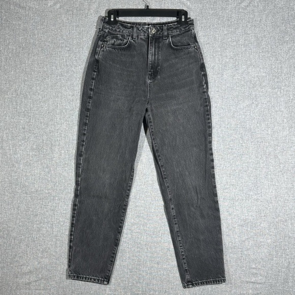 Zara Woman's Size 38 Black Washed Denim Mom Fit High Waist‎ Jeans 80's Style